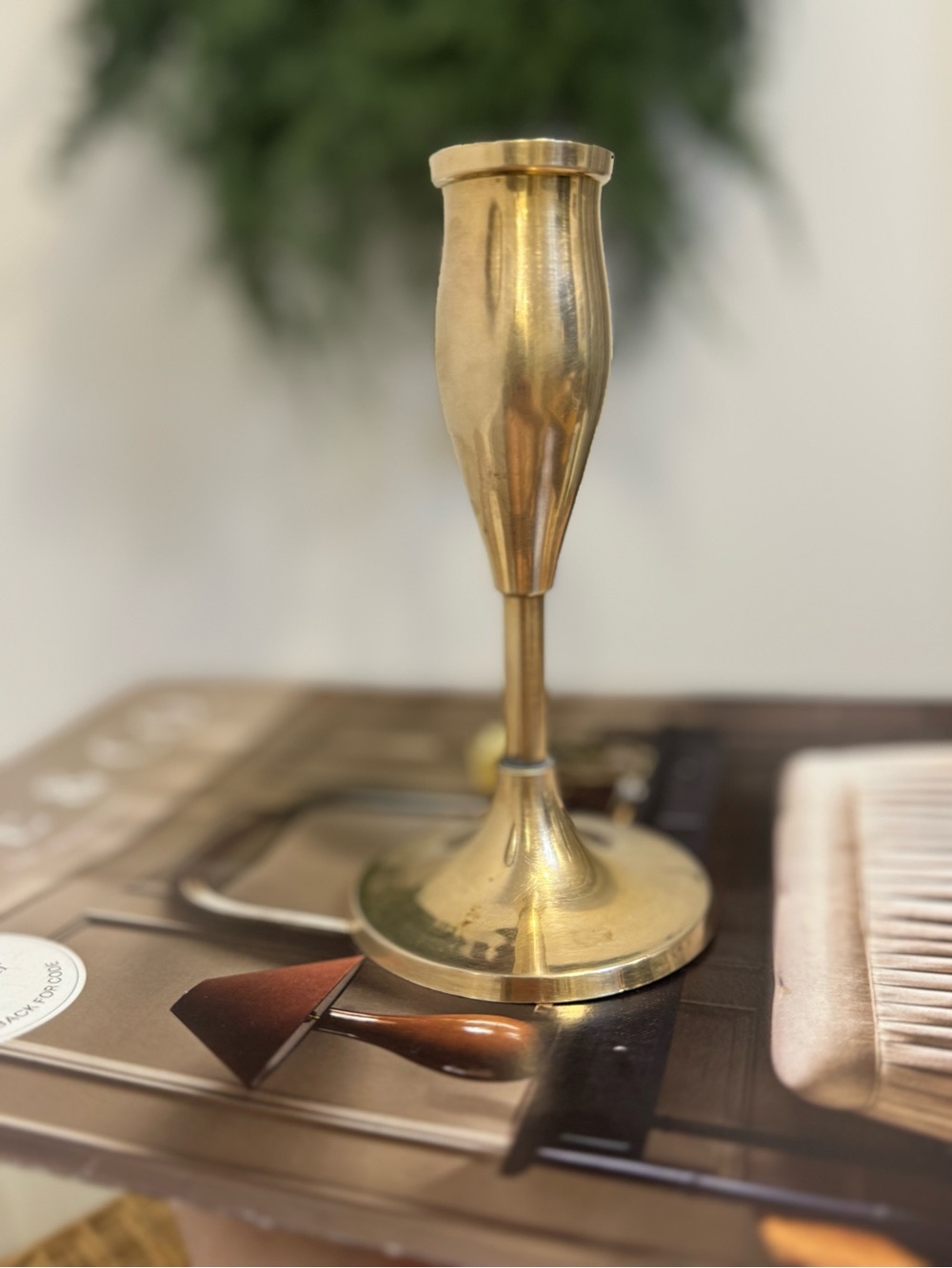 vintage solid brass candle holder 5”